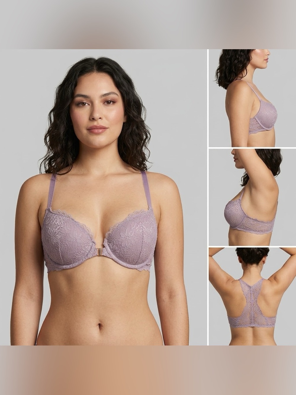 Auden Purple Lace Push-Up Demi Racerback Bra Front Close 36A